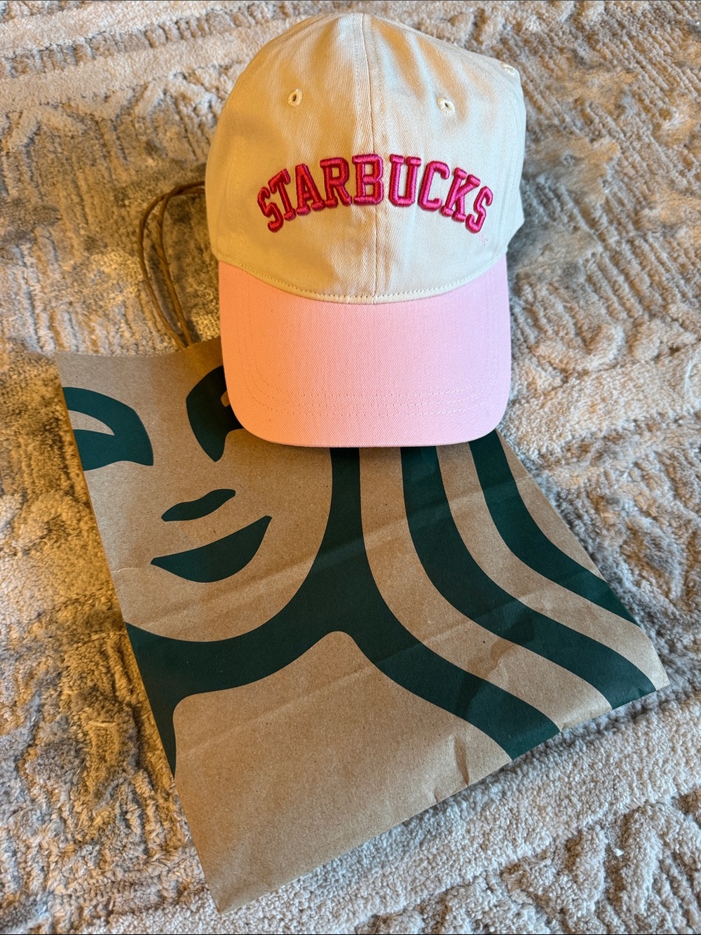 Starbucks Cream and Pink Embroidered Logo Baseball Hat NWT